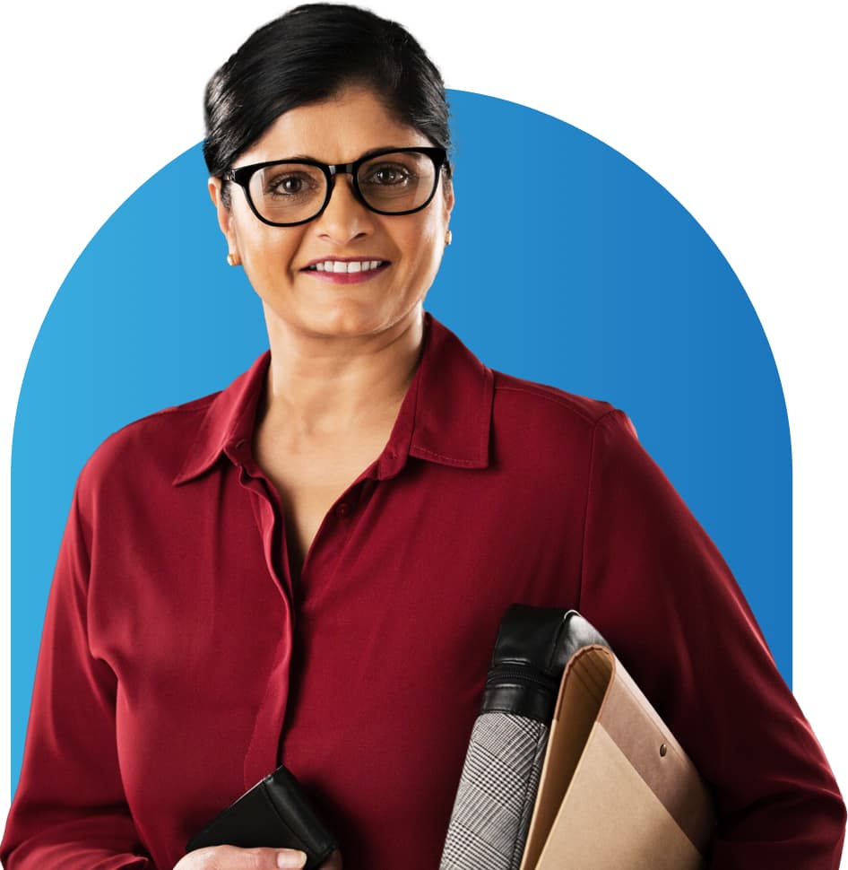 Photo of happy business woman in yellow shirt