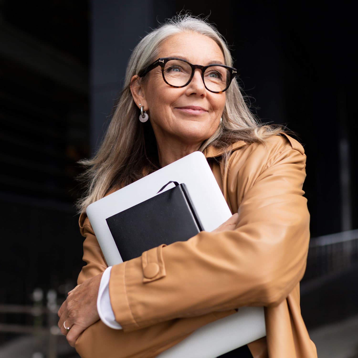 Woman with gray hair smiling