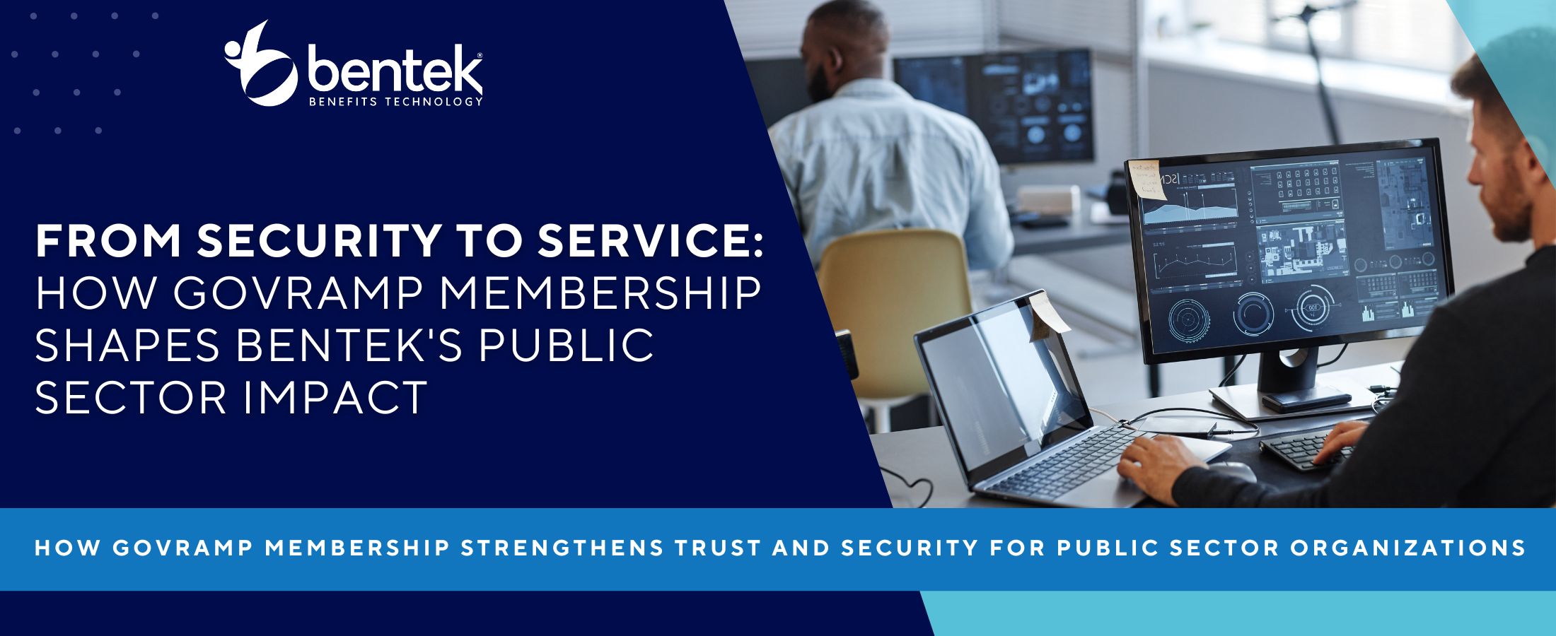 Bentek benefits administration software graphic highlighting GovRAMP membership and its cybersecurity impact on public sector organizations and government employers